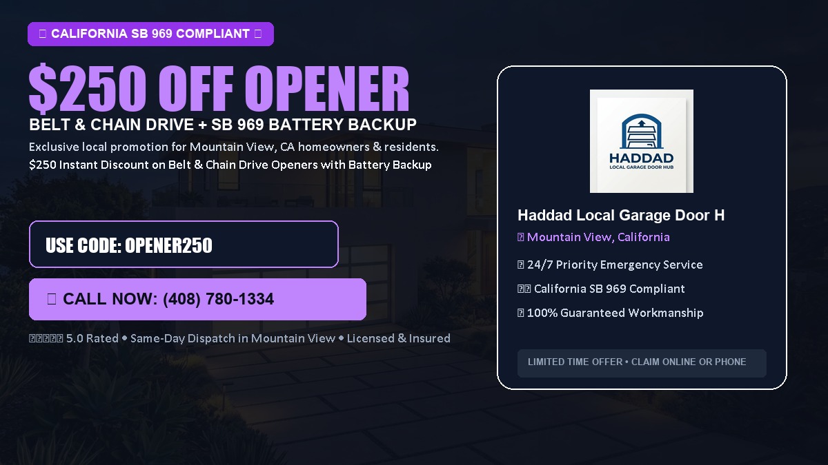 $250 OFF Smart Garage Door Opener Installation (Belt & Chain Drive with California SB 969 Battery Backup) in Mountain View, CA